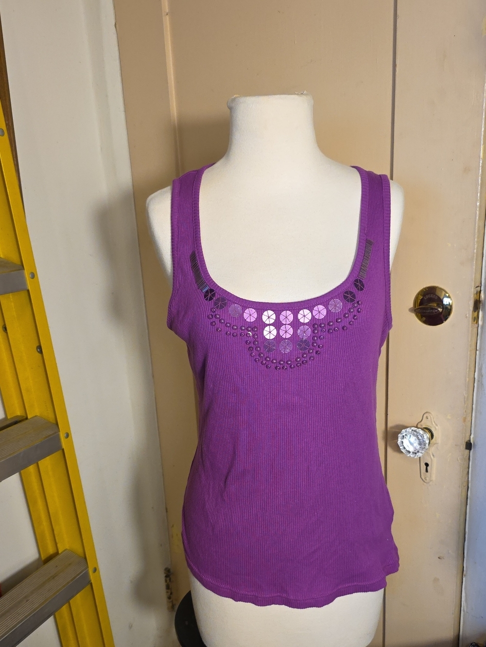 Apostrophe Purple Embellished Scoop Neck Tank